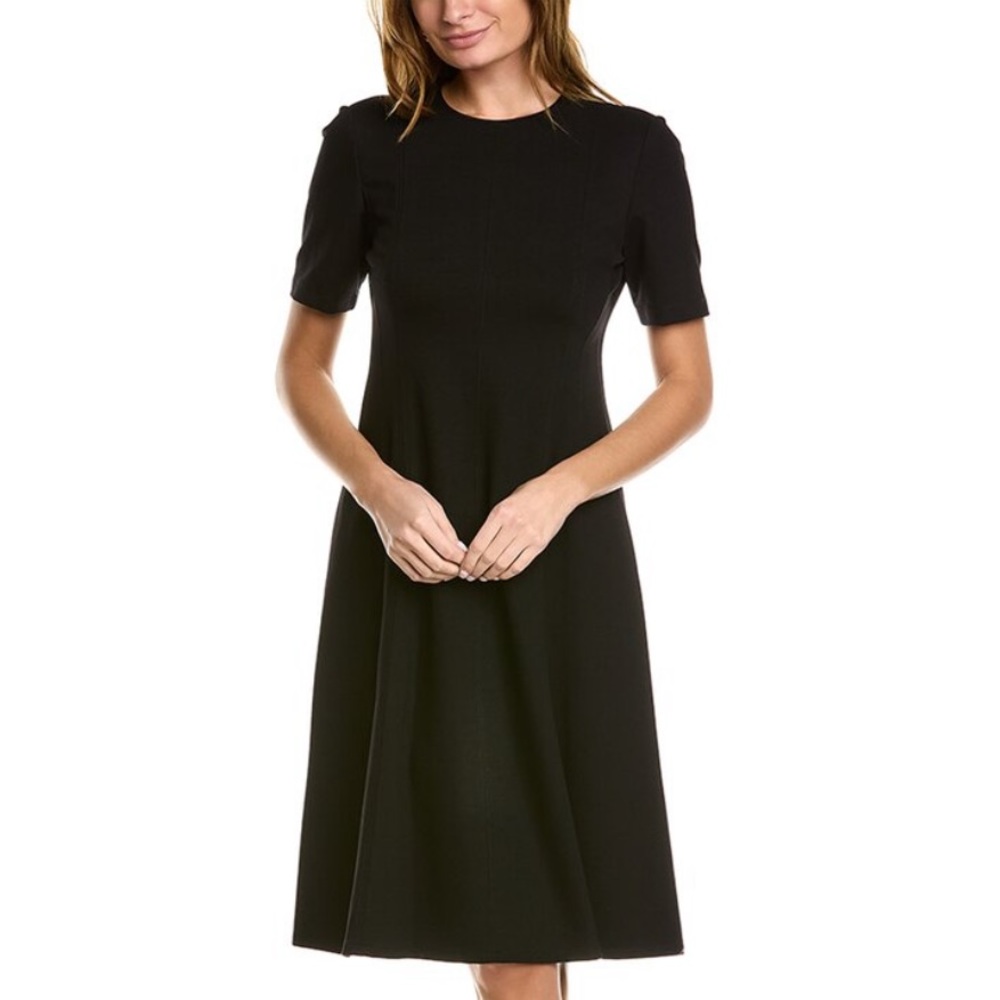 Lafayette 148 New York Black A-Line Short Sleeve Midi Dress